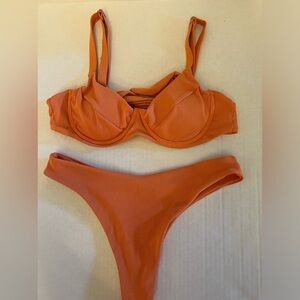 ZAFUL SWIMSUIT  LIGHT ORANGE RIBBED SIZE 8 BIKINI